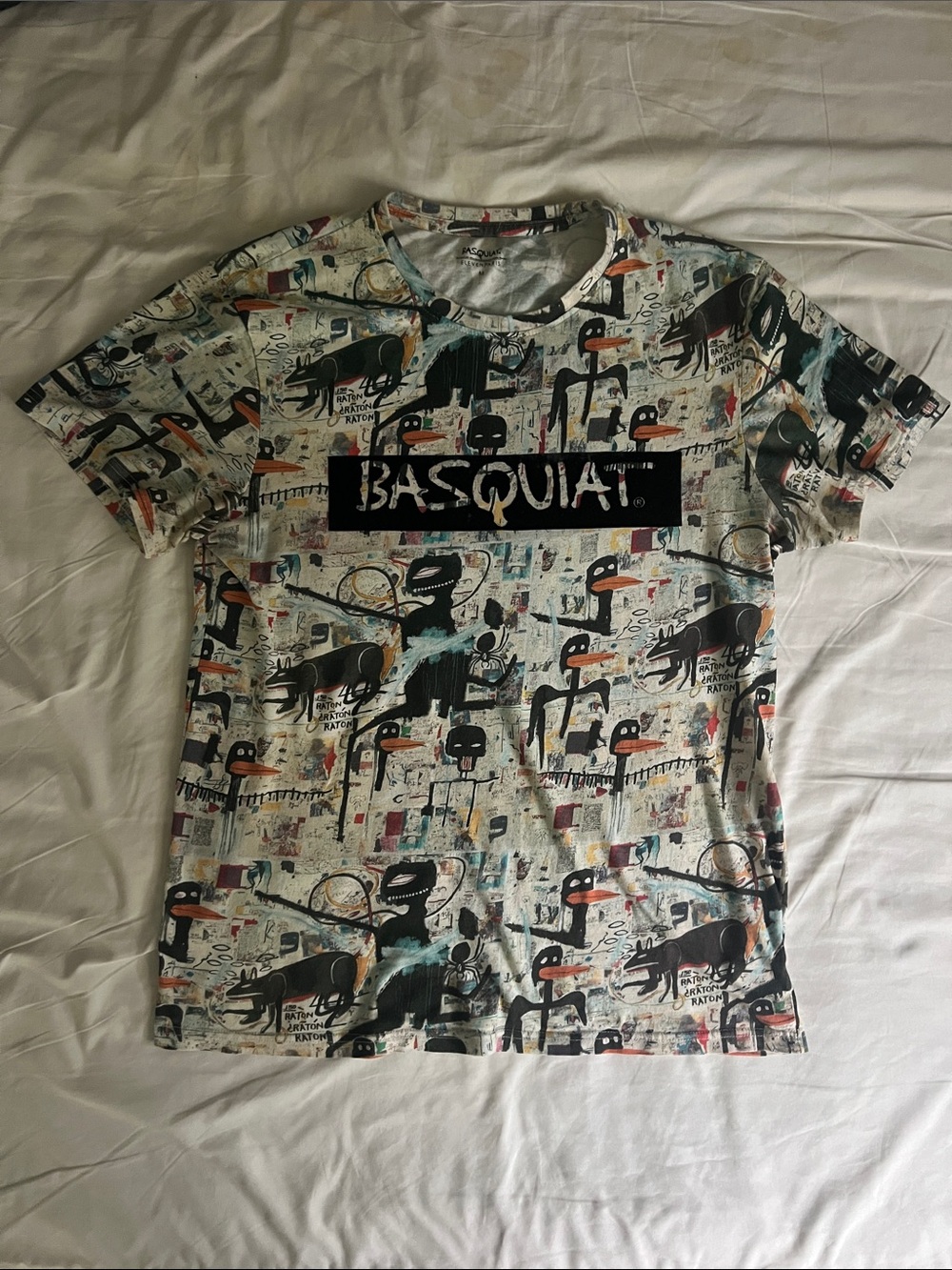 Jean Michel Basquiat Graphic Tee in White, Black, Teal, Orange